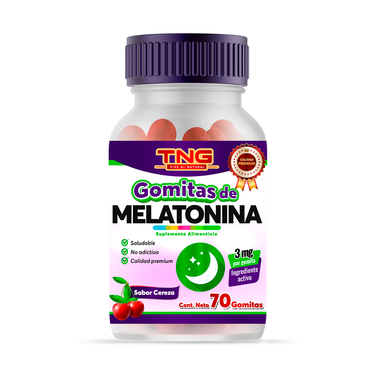 Gomitas de Melatonina 3mg Sabor Cereza 70 G.
